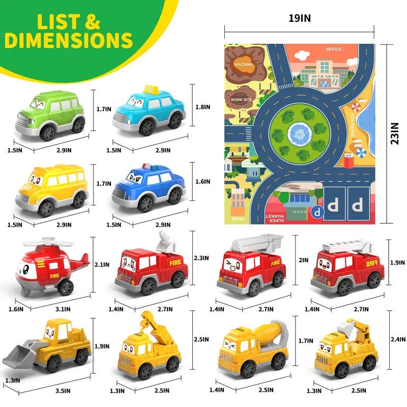 "Ultimate Truck Car Toy Set: 12 Pieces with Playmat and Storage Bag"